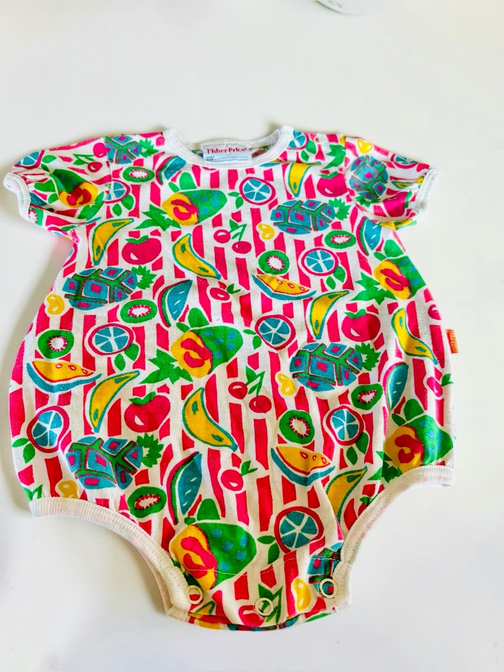 Vintage Fisher Price Baby Romper Fruit Print Made in Canada 80s 90s 12 months